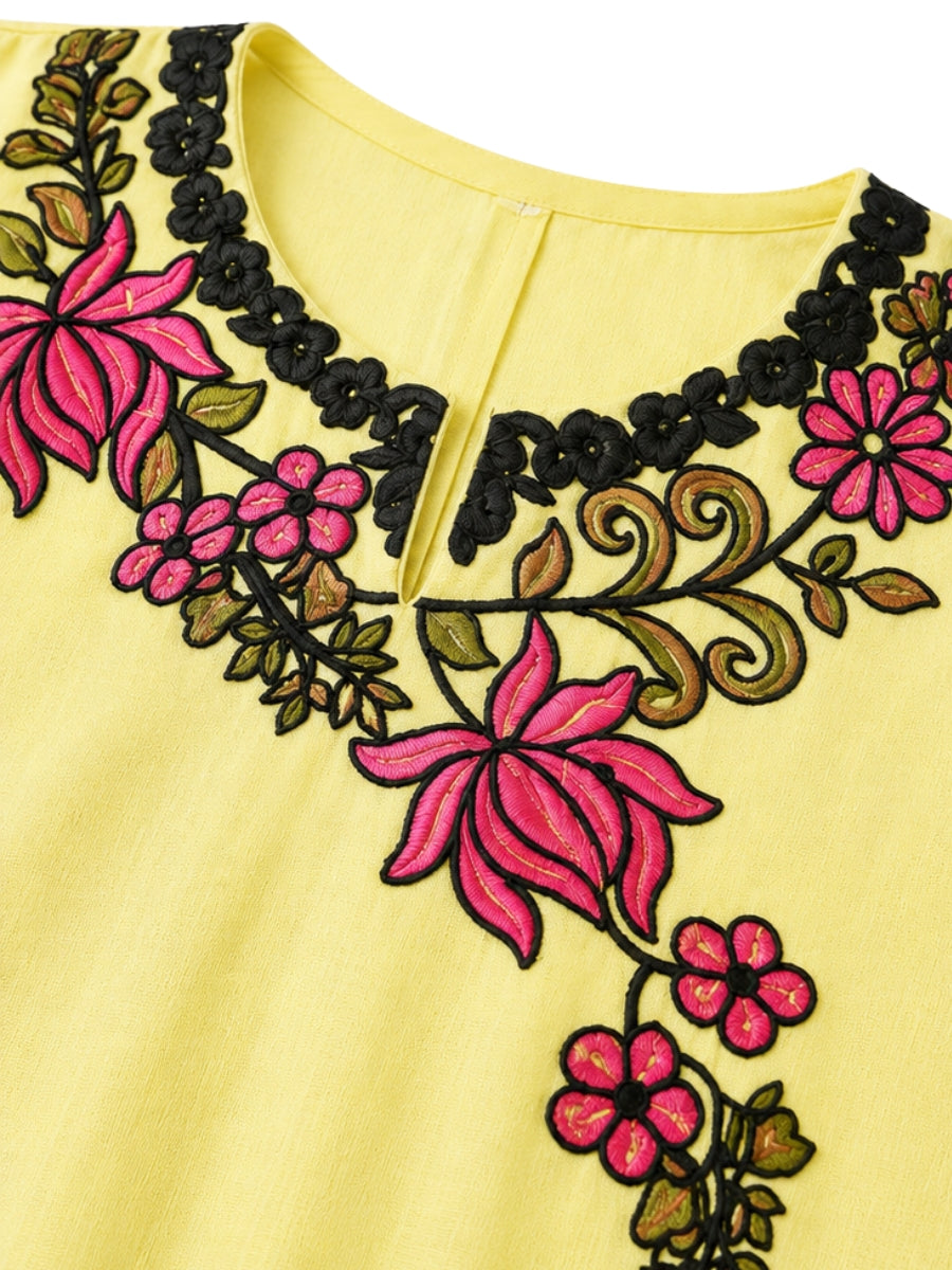 Noor : Aari embroidery summer kurti | Mustard